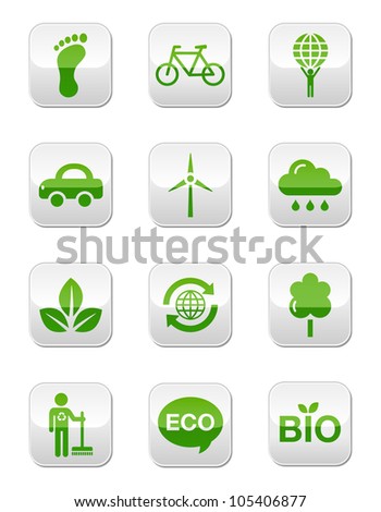 Green eco glossy buttons set