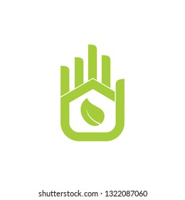 green eco home factory hand palm fingers design logo vector