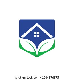 Green eco home logo design. Creative green house concept logo design template.	
