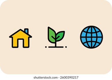 Green Eco House Concept Icon with Earth and Leaf Symbol