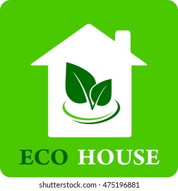 green eco house icon with leaf silhouette