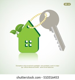  green eco house  with  key, key chain