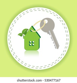 green eco house with key, key chain