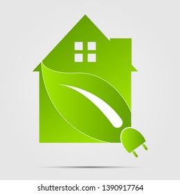 Green Eco House or Logo power plug nature green.vector illustrations