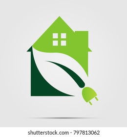 Green Eco House or Logo power plug nature green. vector illustrations