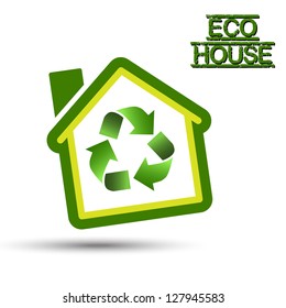 Green Eco House with recycling symbol. Green Home, with recycling icon for sustainable ecological system TO KNOW:  EPS10 (opened with all program) fully editable with layers. Easy to custom.