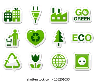 Green eco icons set