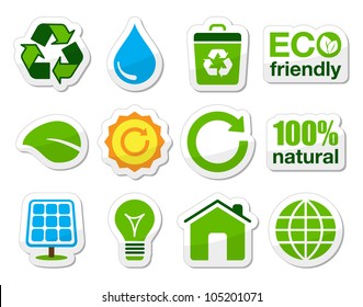 Green eco icons set