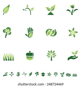 Green Eco Icons - Set of icons with different symbols of the green movement. Each icon is grouped individually for easy editing.  Colors are global, so they can be changed easily.