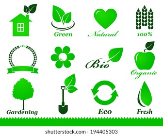 green eco icons set on white background