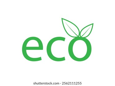Green eco label icon with green leaves