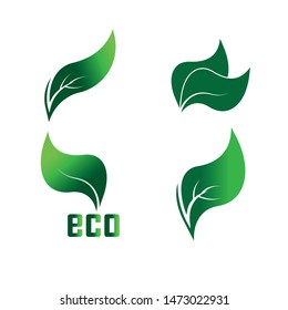 Green eco labels concept with leaves, vector illustration
