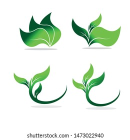 Green eco labels concept with leaves, vector illustration
