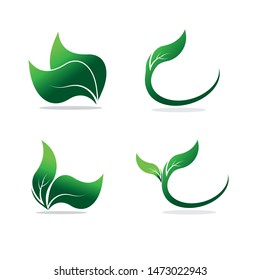 Green eco labels concept with leaves, vector illustration
