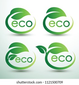 Green eco labels concept with leaves,vector illustration