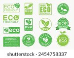 Green eco labels sticker design set of eco friendly labels design