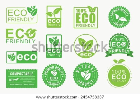 Green eco labels sticker design set of eco friendly labels design