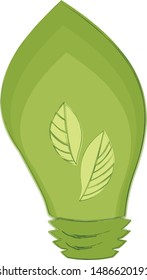 Green eco lamp concept: green light bulb with two leaves