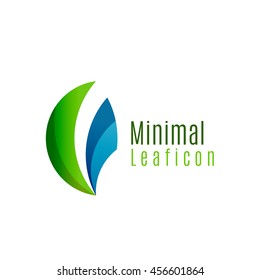 Green eco leaf icon, created with circle shapes. Ecology or environmental concept. Geometric minimal nature branding logo idea. Additional blue color