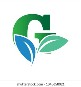 green eco leaf letter G logo illustration design template