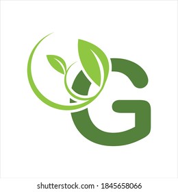 green eco leaf letter G logo illustration design template