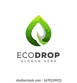 green eco or leaf water drop logo design vector template