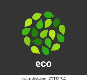 Green eco leaves circle shape symbol. Vector illustration.
