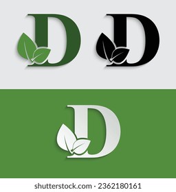 Green eco letter D leaf template logo natural alphabet 