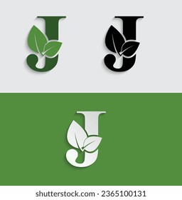 Letra ecológica verde logotipo de plantilla de hoja J alfabeto natural 