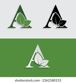 Letra ecológica verde logotipo de plantilla de hoja alfabeto natural 