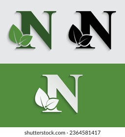 Green eco letter N leaf template logo natural alphabet 