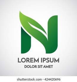 Green eco Letter N Logo Template Design