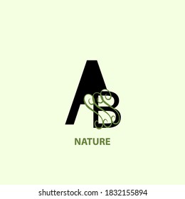 Green eco letters ab, ba logo with leaves. nature logo