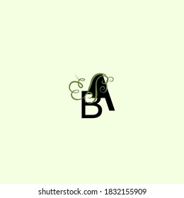 Green eco letters ab, ba logo with leaves. nature logo