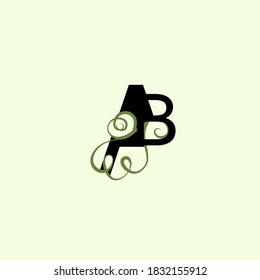 Green eco letters ab, ba logo with leaves. nature logo