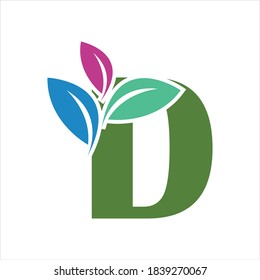 Green eco letters D logo with leaves. /symbol / alphabet / botanical / natural