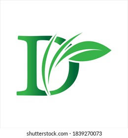 Green eco letters D logo with leaves. /symbol / alphabet / botanical / natural