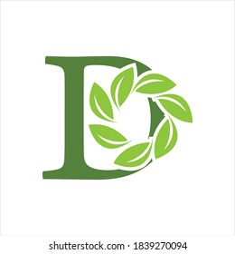 Green eco letters D logo with leaves. /symbol / alphabet / botanical / natural