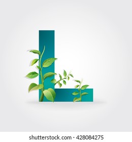Green eco letters logo with leaves. /symbol / alphabet / Letter L / botanical / natural