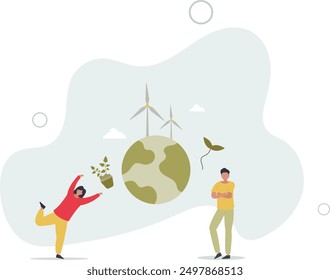 Green eco life community with ecological lifestyle.flat design.illustration with people.