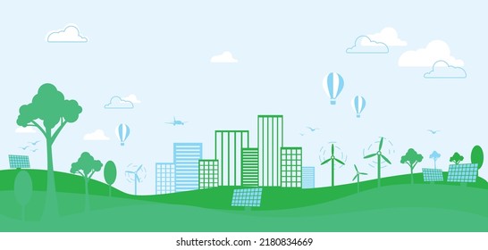 Green eco life flat art style. Eco city concept