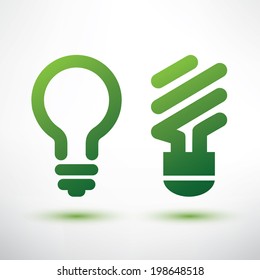 Green Eco Light Bulb Icons Set, Low Energy Concept