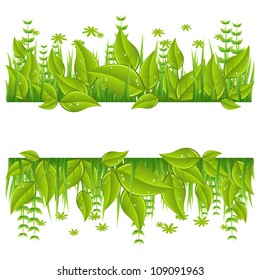Green eco line with leafs. Isolated On White Background.