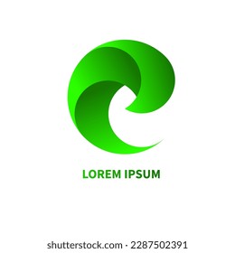Logotipo ecológico verde, curva geométrica abstracta degradada. Icono Eco