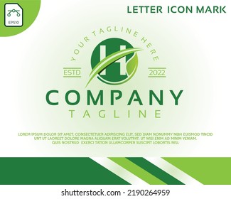 Green eco logo with letter H template design