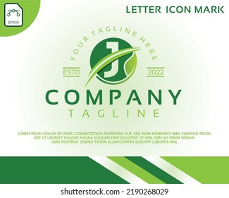 Green eco logo with letter J template design