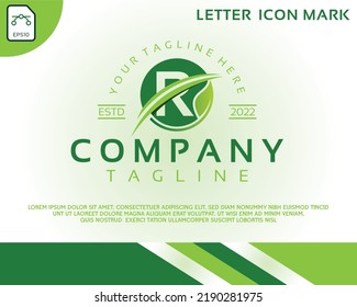 Green eco logo with letter R template design