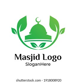 Green Eco Masjid Logo Design Vector