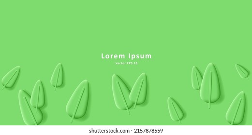 Green eco natural background with 3d render leaves top view. Vector illustration