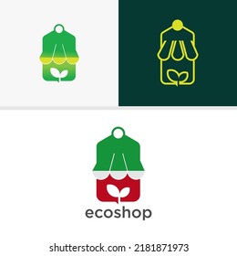 Green eco or natural shop logo bundle.